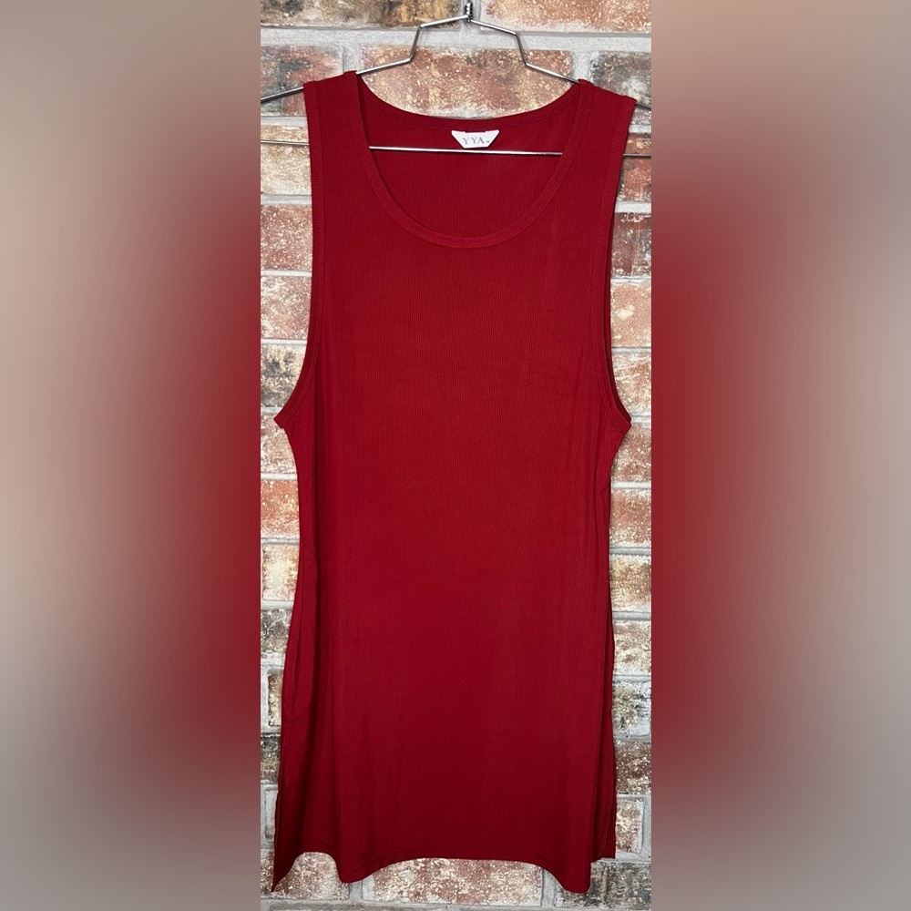 YYA Vibrant Red textured Sleeveless Knee Length Dress